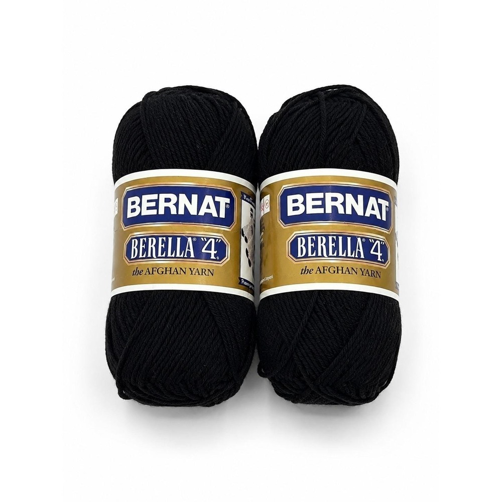 Lot of 2 Bernat Berella 4 Black Yarn 100% Acrylic Worsted 100g 3.5oz 195 Yds